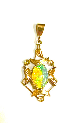 Antique 9ct Yellow Gold Australian Crystal Opal Pendant by Dorothy Wager