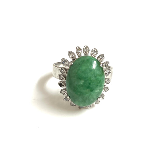 14ct White Gold Jadeite and Diamond Ring