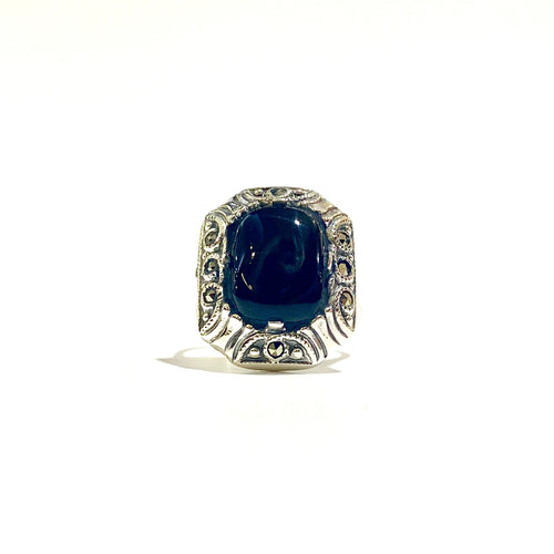 Sterling Silver Marcasite and Black Onyx Ring