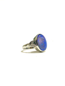 9ct White Gold Solid Opal and Diamond Ring