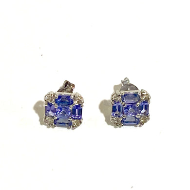 Sterling Silver Tanzanite and CZ Earrings