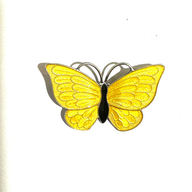 Vintage Sterling Silver Yellow Enamel Butterfly Brooch