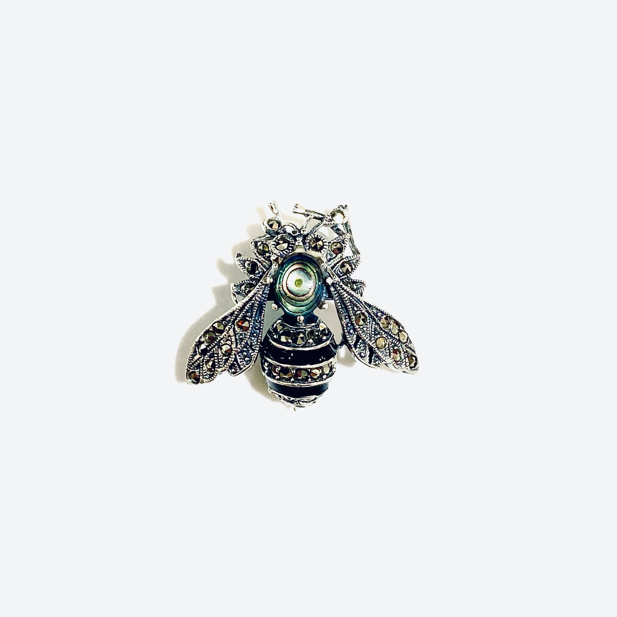 Sterling Silver Marcasite and Enamel Bee Brooch
