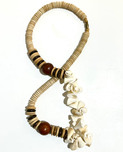 Cone Shell and Wood Beaded Necklace
