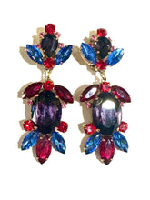 Blue and Purple Crystal Clip On Earrings