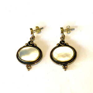 Brass and Mother of Pearl Rounded Earrings