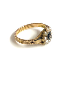 9ct Gold Seed Pearl Mourning Ring