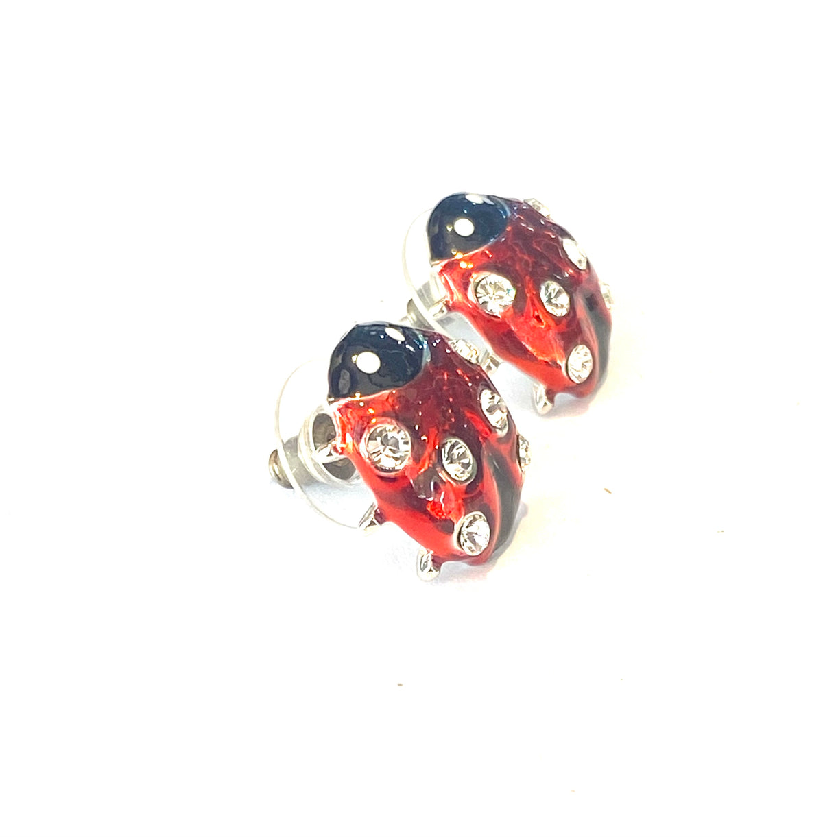 Sterling Silver and Enamel Lady Bird Stud Earrings