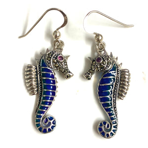 Sterling Silver and Enamel Seahorse Earrings