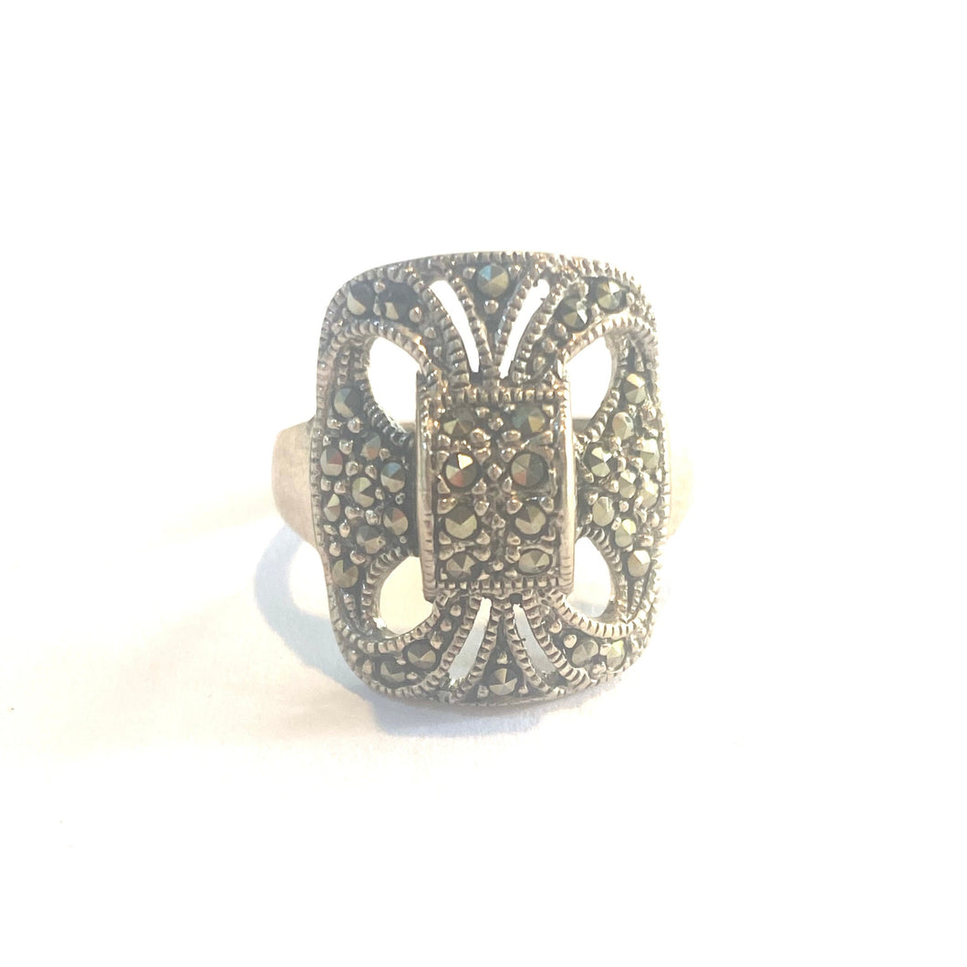 Sterling Silver and Marcasite Square Ring