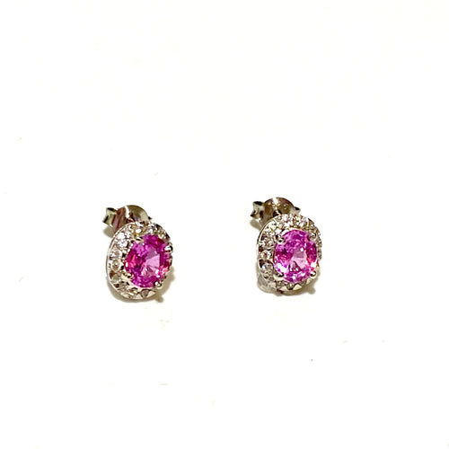 Pink Sapphire and Diamond Stud Earrings