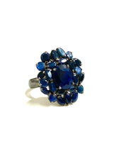 Sterling Silver Black Rhodium Plate Flower Blue Sapphire Ring