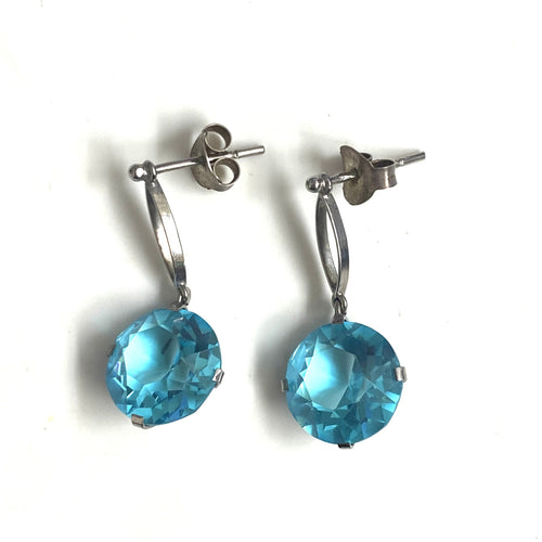 9ct Gold Round Blue Zircon Earrings