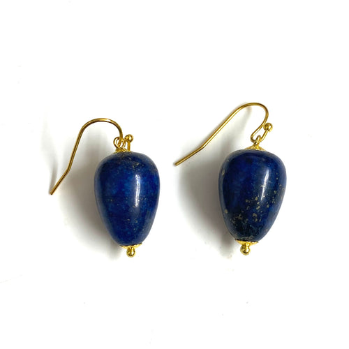 Rounded Lapis Lazuli and Sterling Silver Gold Plate Earrings