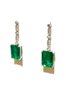 9ct Gold Emerald and Diamond Drop Earrings