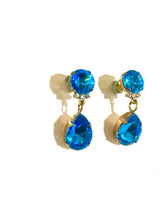 Czech Blue Crystal Clip On Earrings