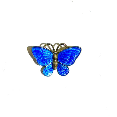 Vintage Sterling Silver Blue Enamel Small Butterfly Brooch