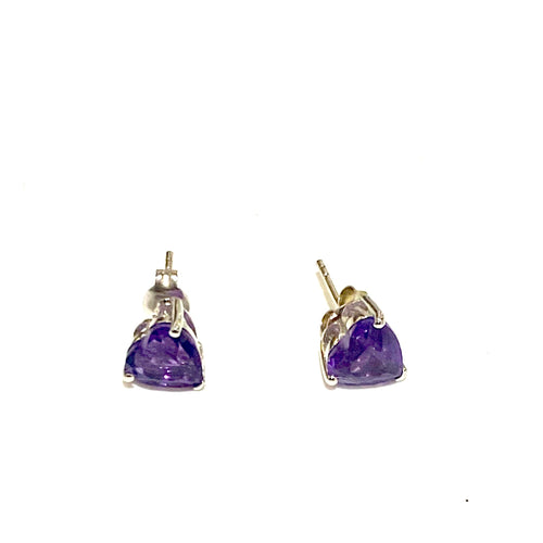 Sterling Silver Amethyst Heart Shaped Earrings