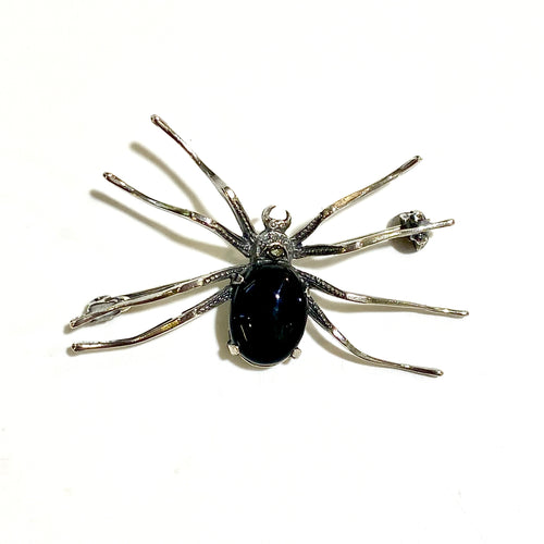 Sterling Silver Black Onyx Spider Brooch