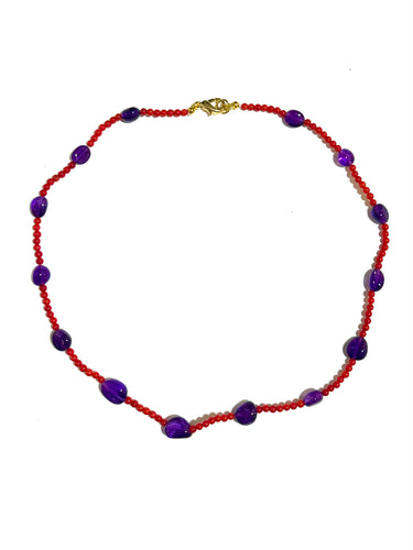 Amethyst & Coral Beaded Necklace