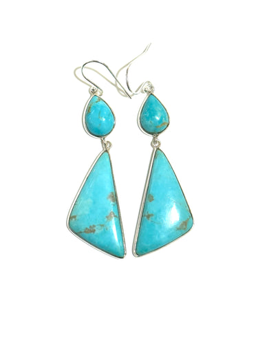 Sterling Silver Turquoise Kite Shape Drop Earrings