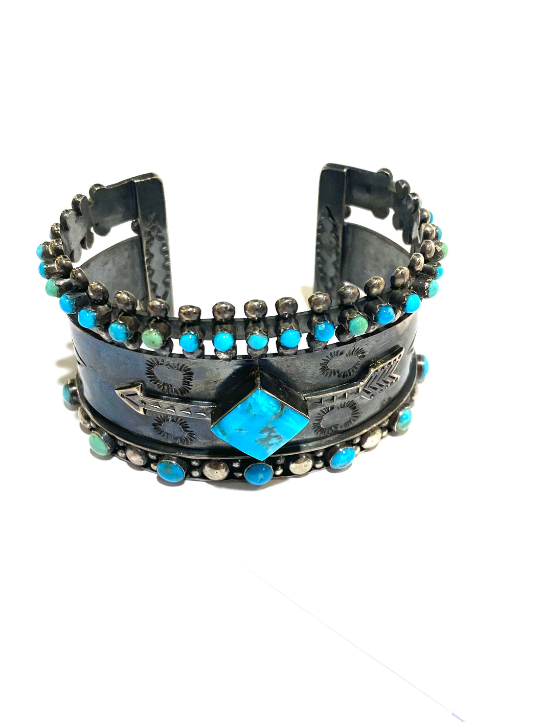 Large Sterling Silver Zuni Turquoise Cuff