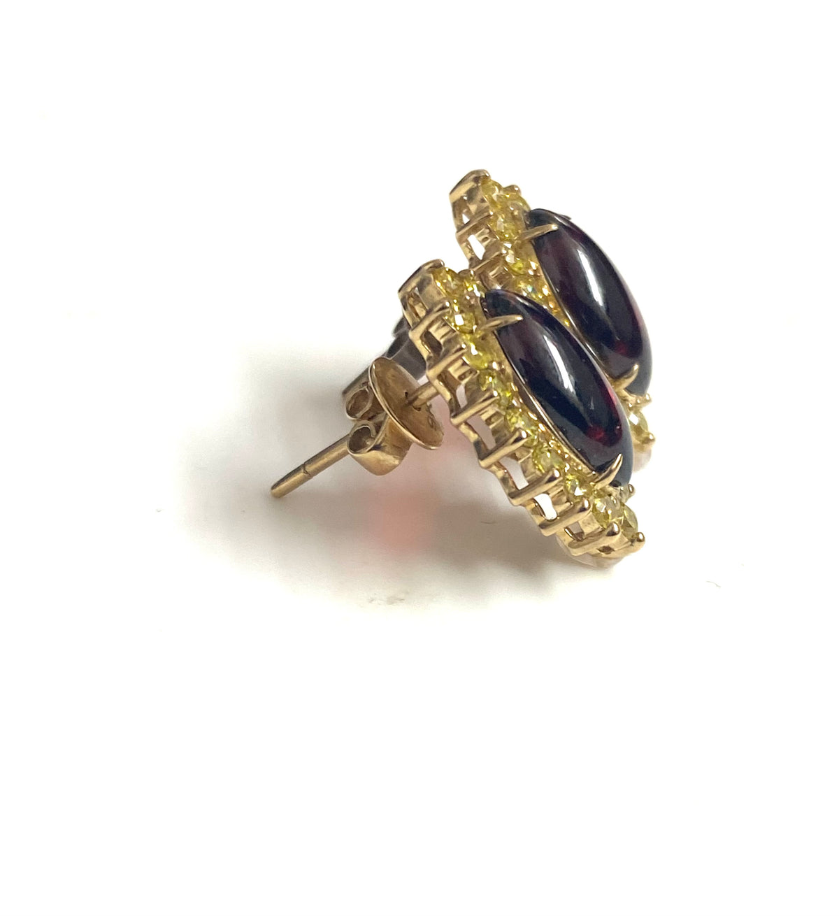 Oval Cabochon Garnet and CZ Earrings