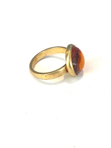 Sterling Silver Gold Plate Round Amber Ring