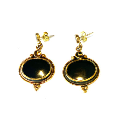 Brass and Black Onyx Rounded Earrings