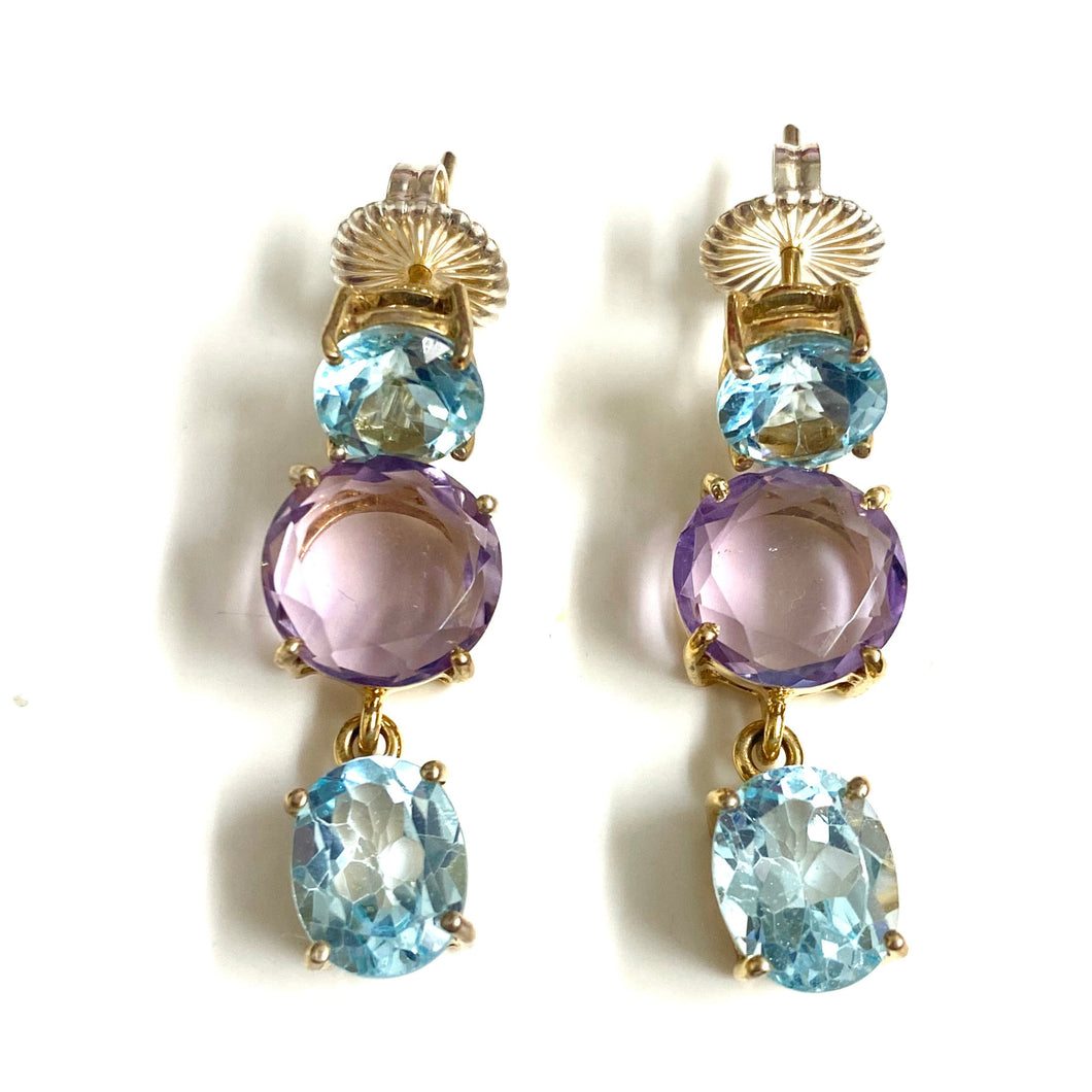 9ct Gold Amethyst and Topaz Earrings