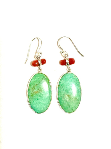 Sterling Silver, Turquoise and Coral Toggle Drop Earrings