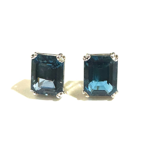 9ct White Gold London Blue Topaz Stud Earrings