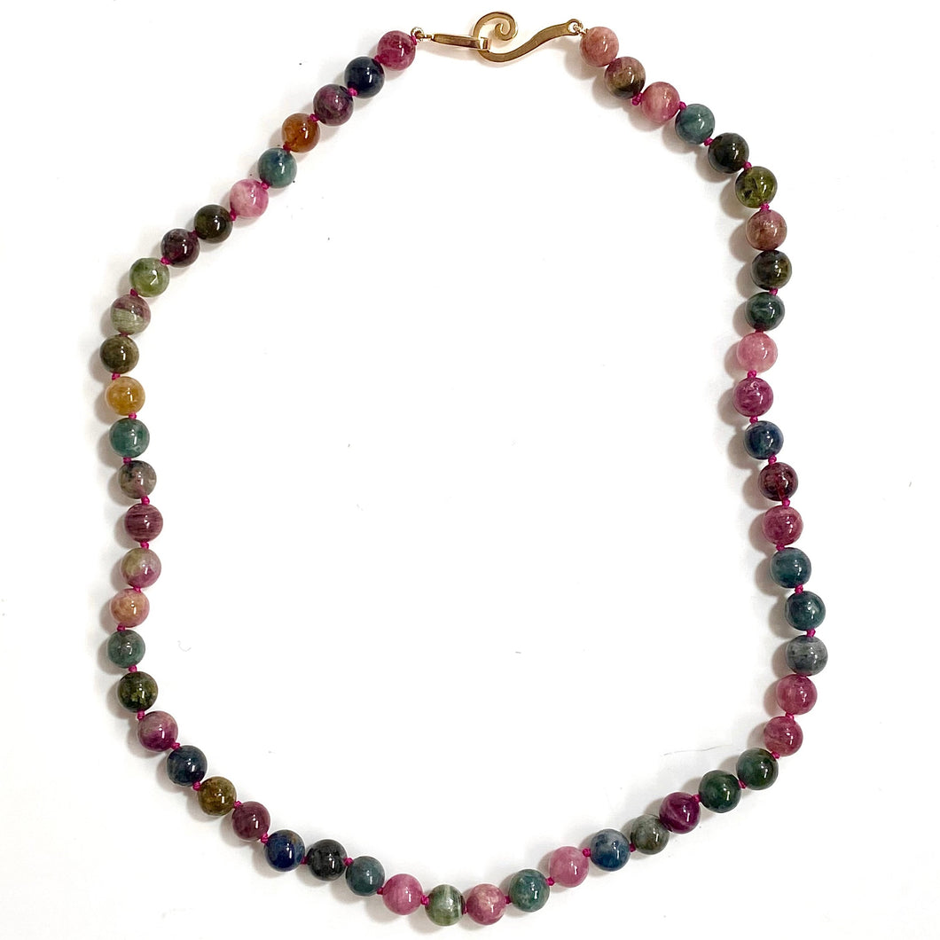8mm Round Multi Coloured Tourmaline Beaded Necklace