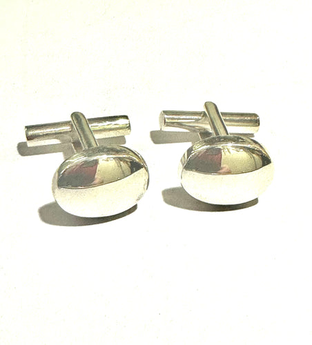 Plain Silver Rounded Oval Cufflinks