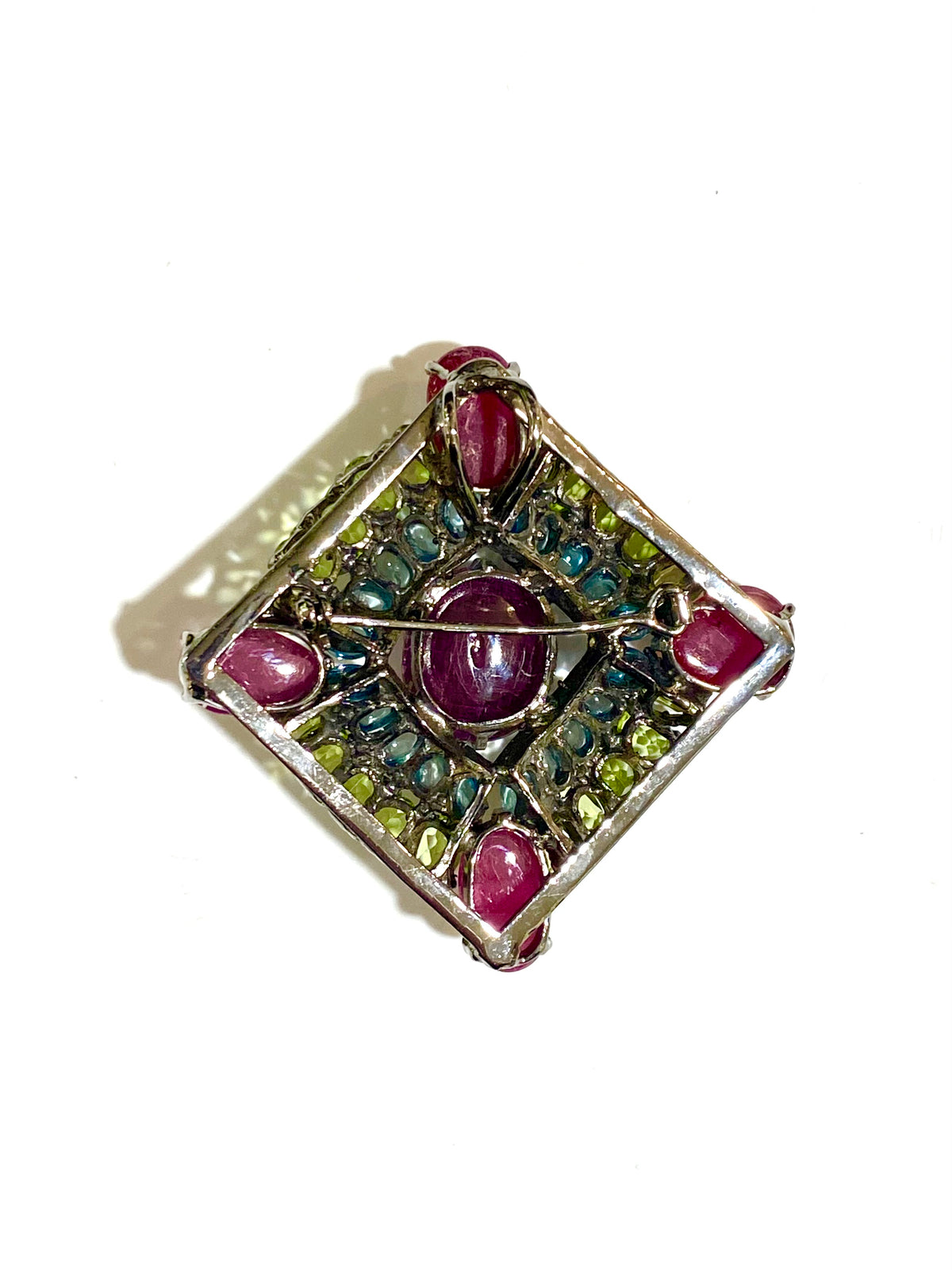 Peridot, Blue Topaz and Ruby Gemstone Brooch with pendant option