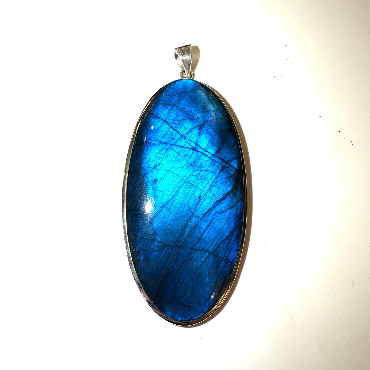 Large Sterling Silver Labradorite Oval Pendant