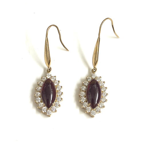 Sterling Silver Gold Plate Garnet and CZ Drop Earrings