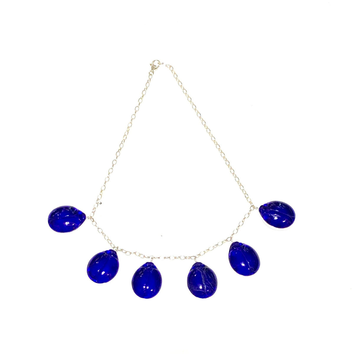 Sterling Silver and Blue Paste Scarab Beetle Necklace