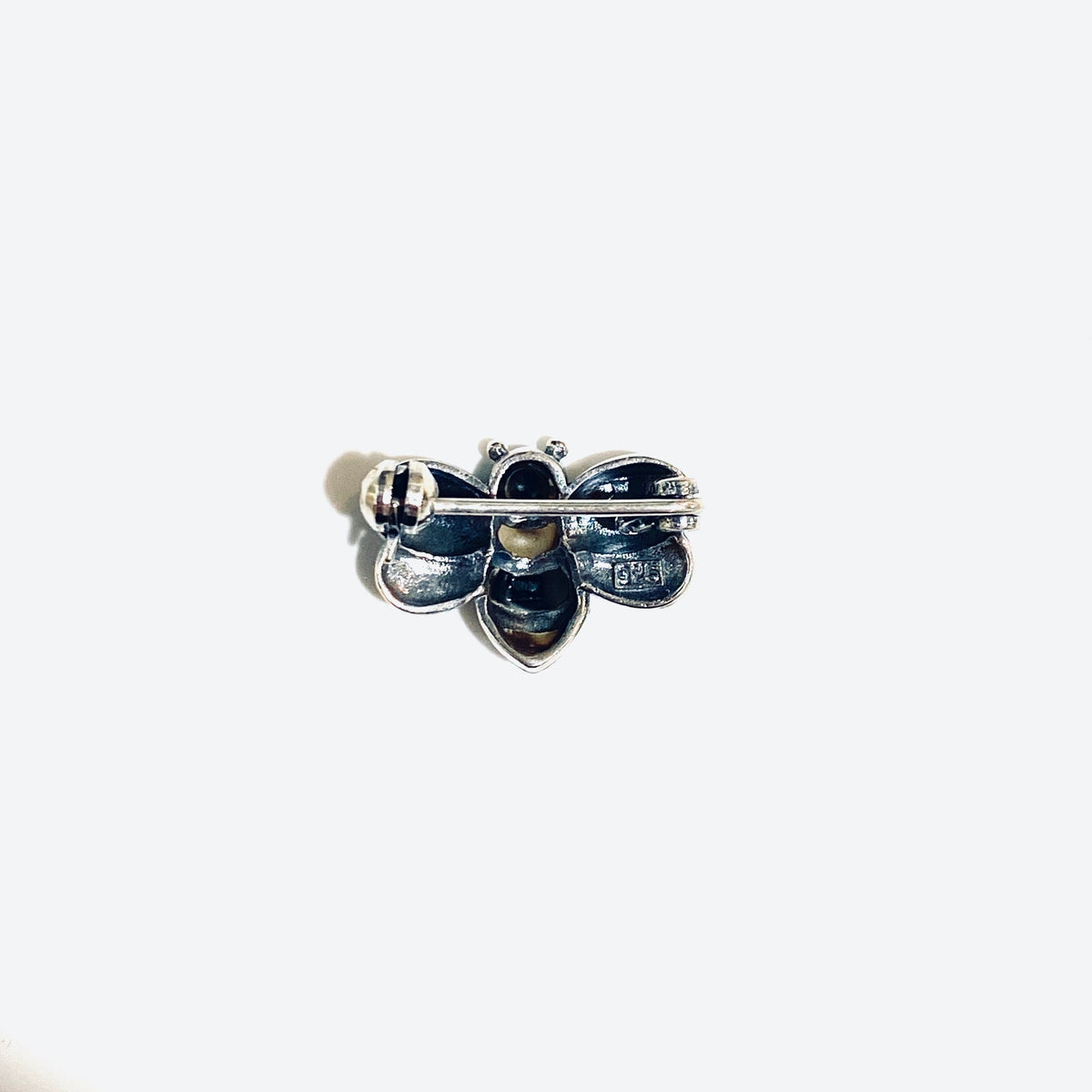 Sterling Silver Marcasite Onyx Busy Bee