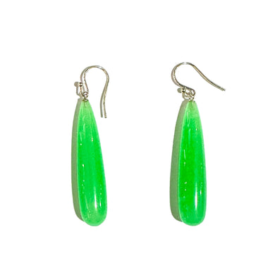 Sterling Silver Light Green Briolette Jadeite Drop Earrings