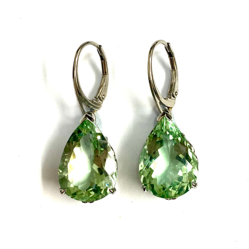 Sterling Silver Prasiolite Pear-Shape Drop Earrings