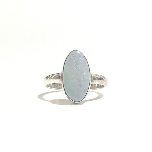 Sterling Silver Oval White Opal Ring