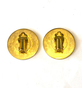 Sterling Silver Gold Plate and Enamel Greek Clip On Earrings
