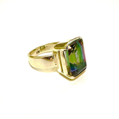 Sterling Silver Extra Large Baguette Mystic Topaz Ring