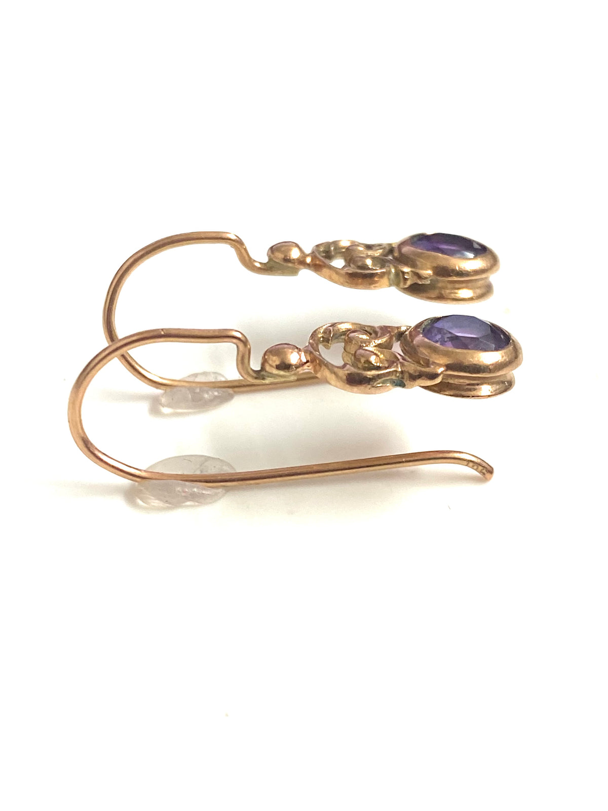 9ct Gold Round Amethyst Drop Earrings