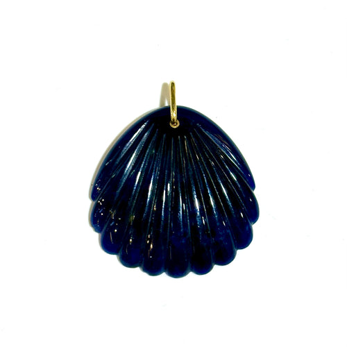 18ct Yellow Gold Blue Sunstone Seashell Carved Pendant