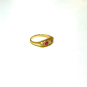 18ct Yellow Gold Antique Diamond and Ruby Bridge ring