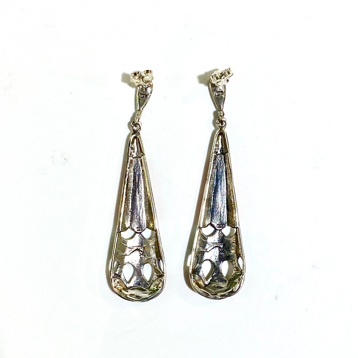 Sterling Silver Marcasite and Enamel Drop Earrings