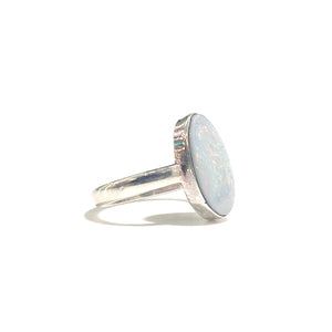 Sterling Silver Oval White Opal Ring