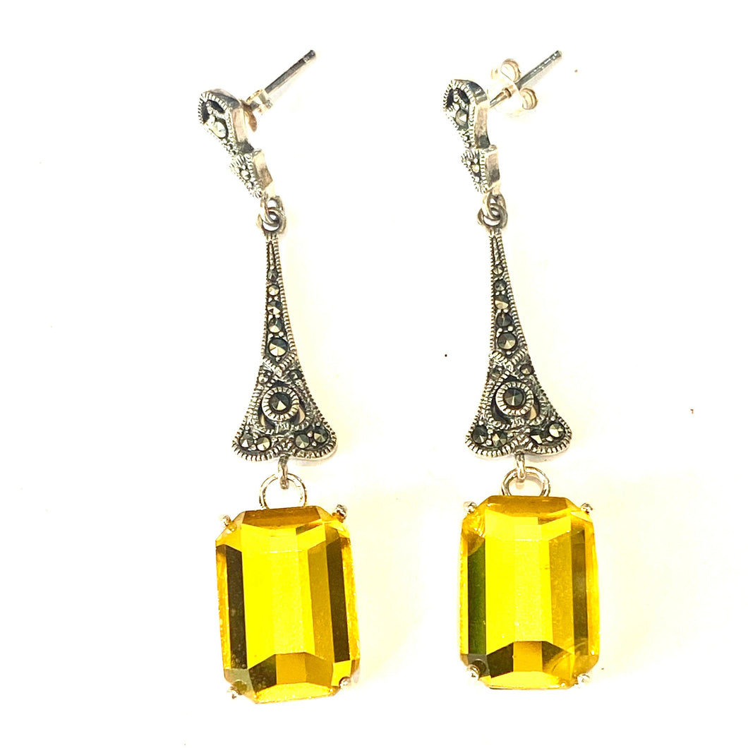 Yellow Crystal and Marcasite Earrings
